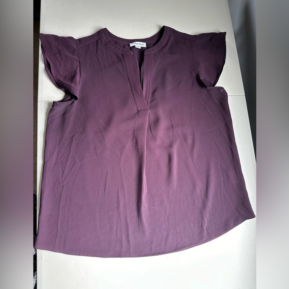 Calvin Klein purple flutter sleeve top